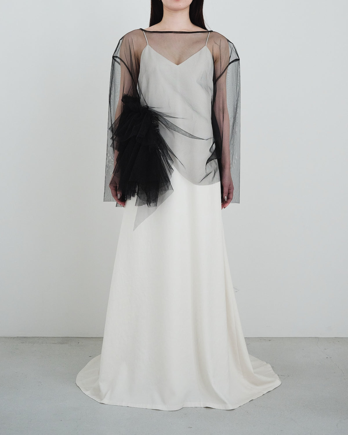 Tulle Asymmetric Drape Top