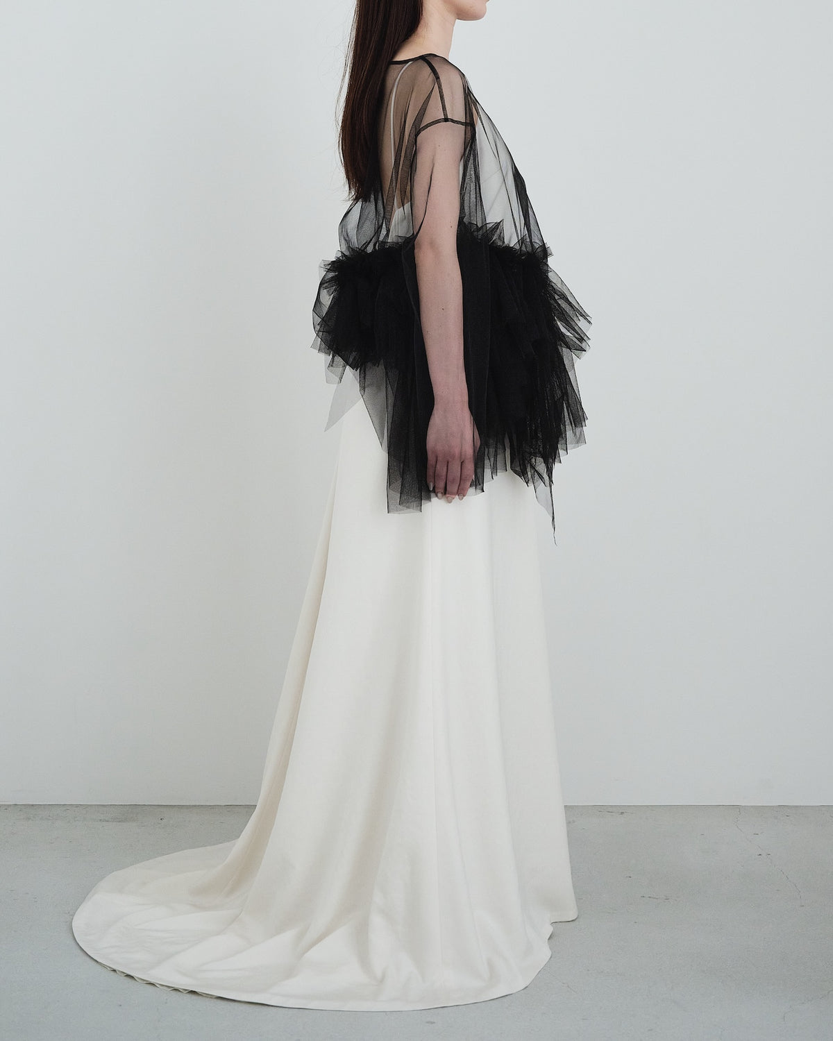 Tulle Asymmetric Drape Top