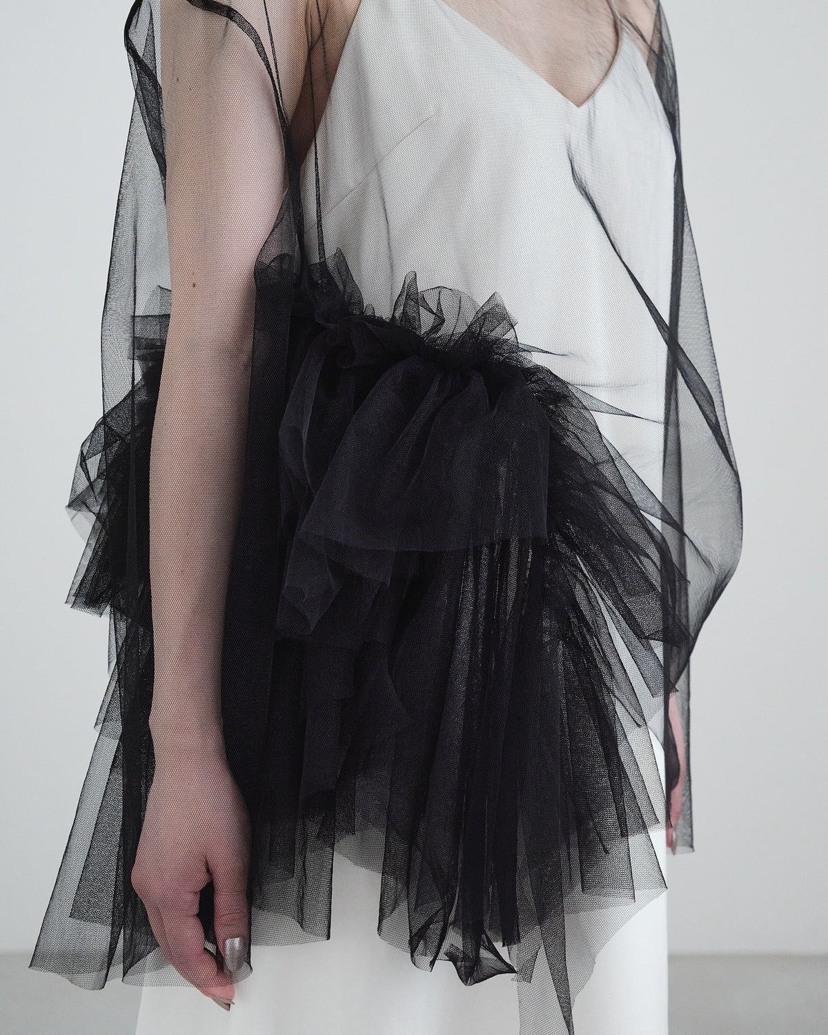 Tulle Asymmetric Drape Top