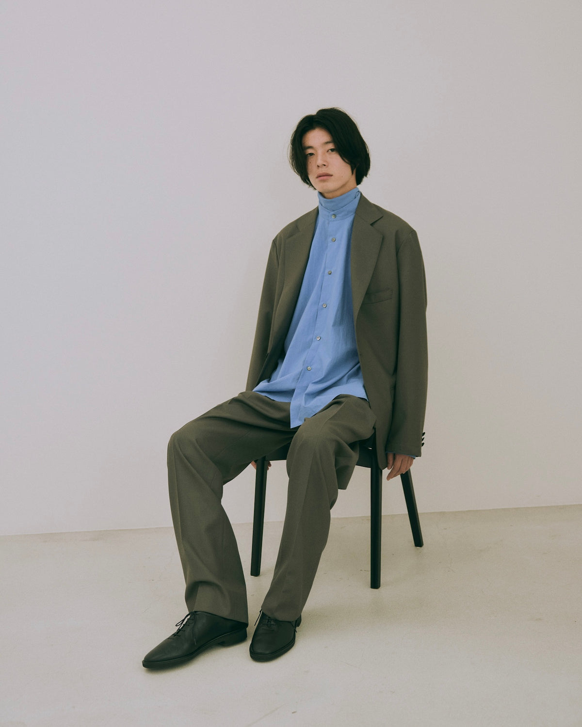 80/1 Cotton Typewriter Band-Collar Shirt