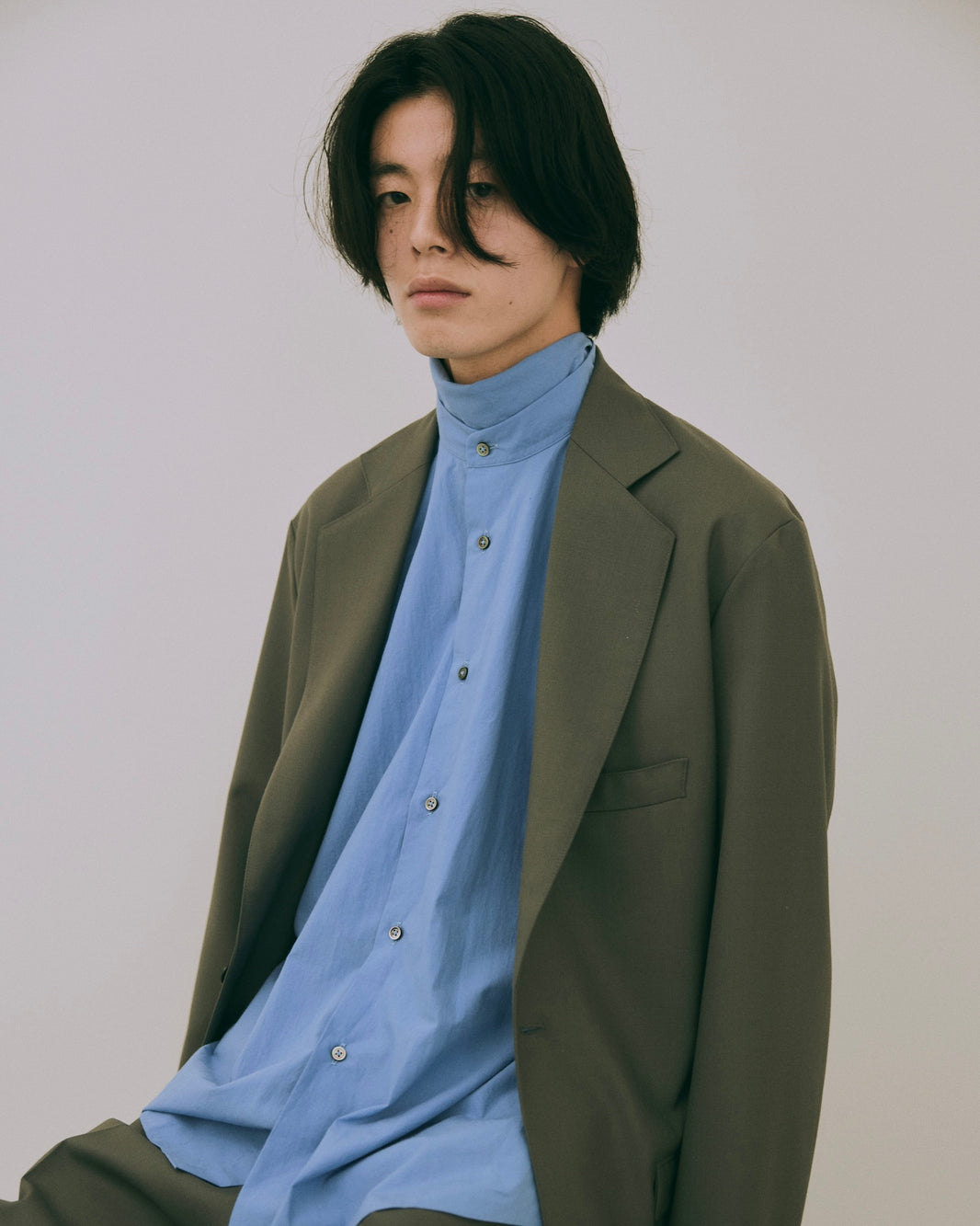 80/1 Cotton Typewriter Band-Collar Shirt