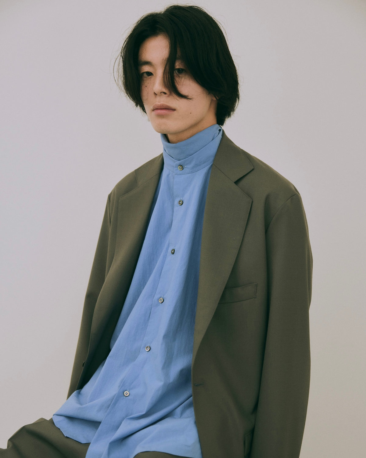 80/1 Cotton Typewriter Band-Collar Shirt