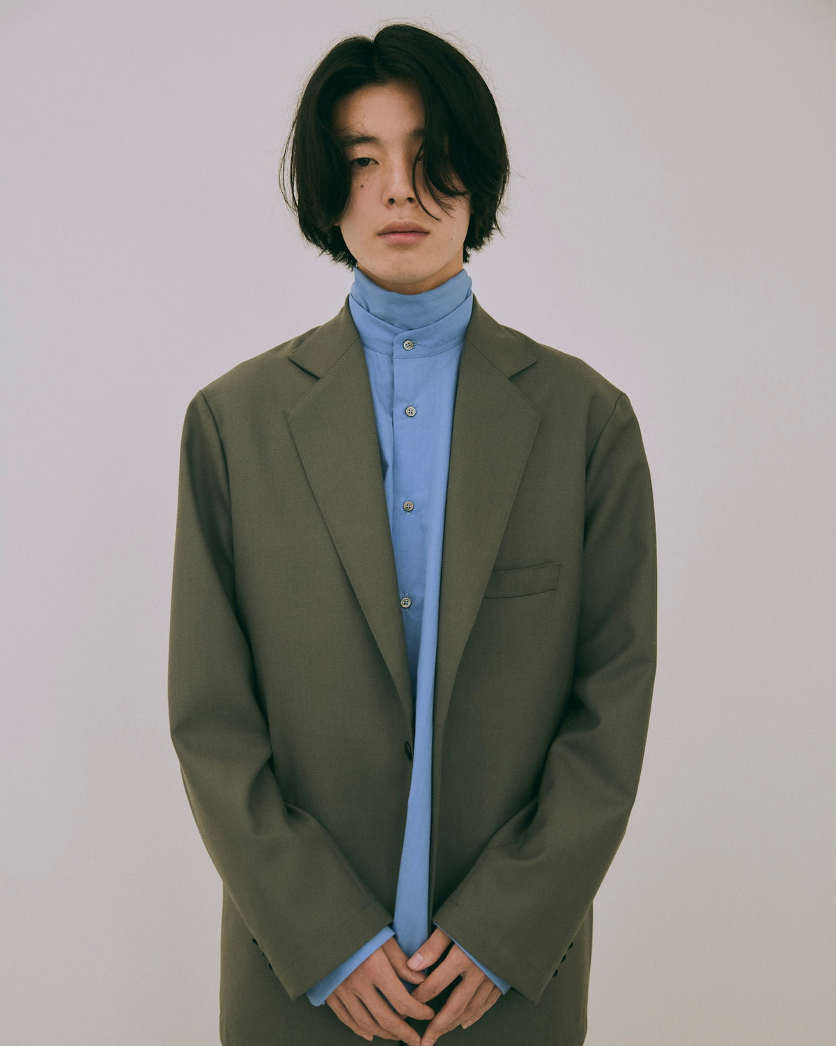 80/1 Cotton Typewriter Band-Collar Shirt