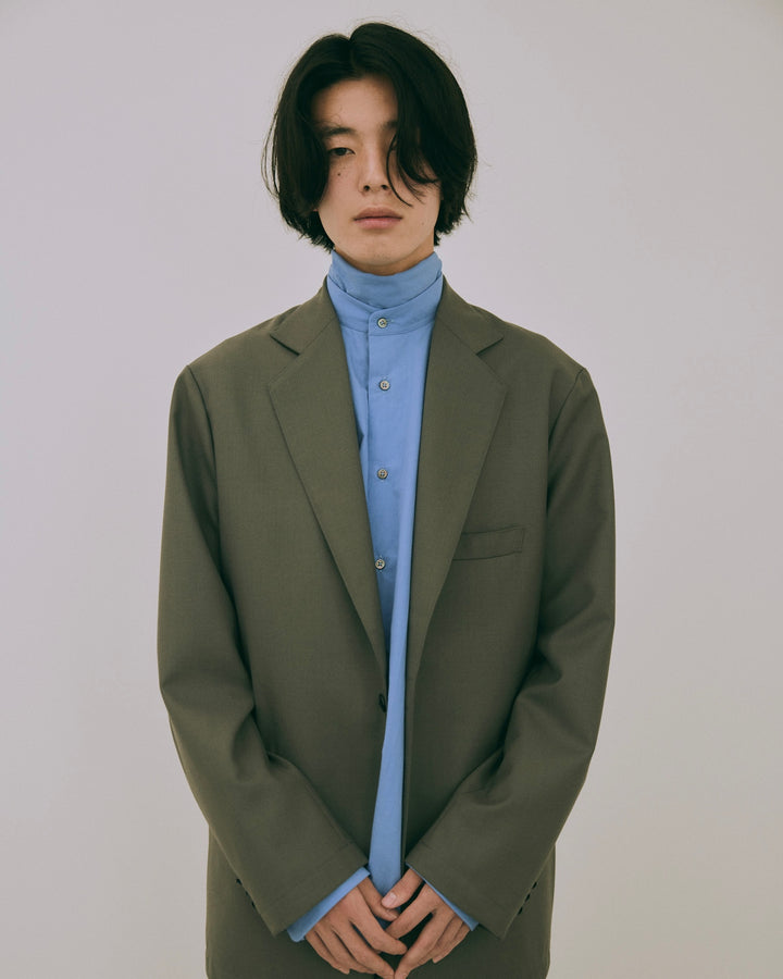 80/1 Cotton Typewriter Band-Collar Shirt
