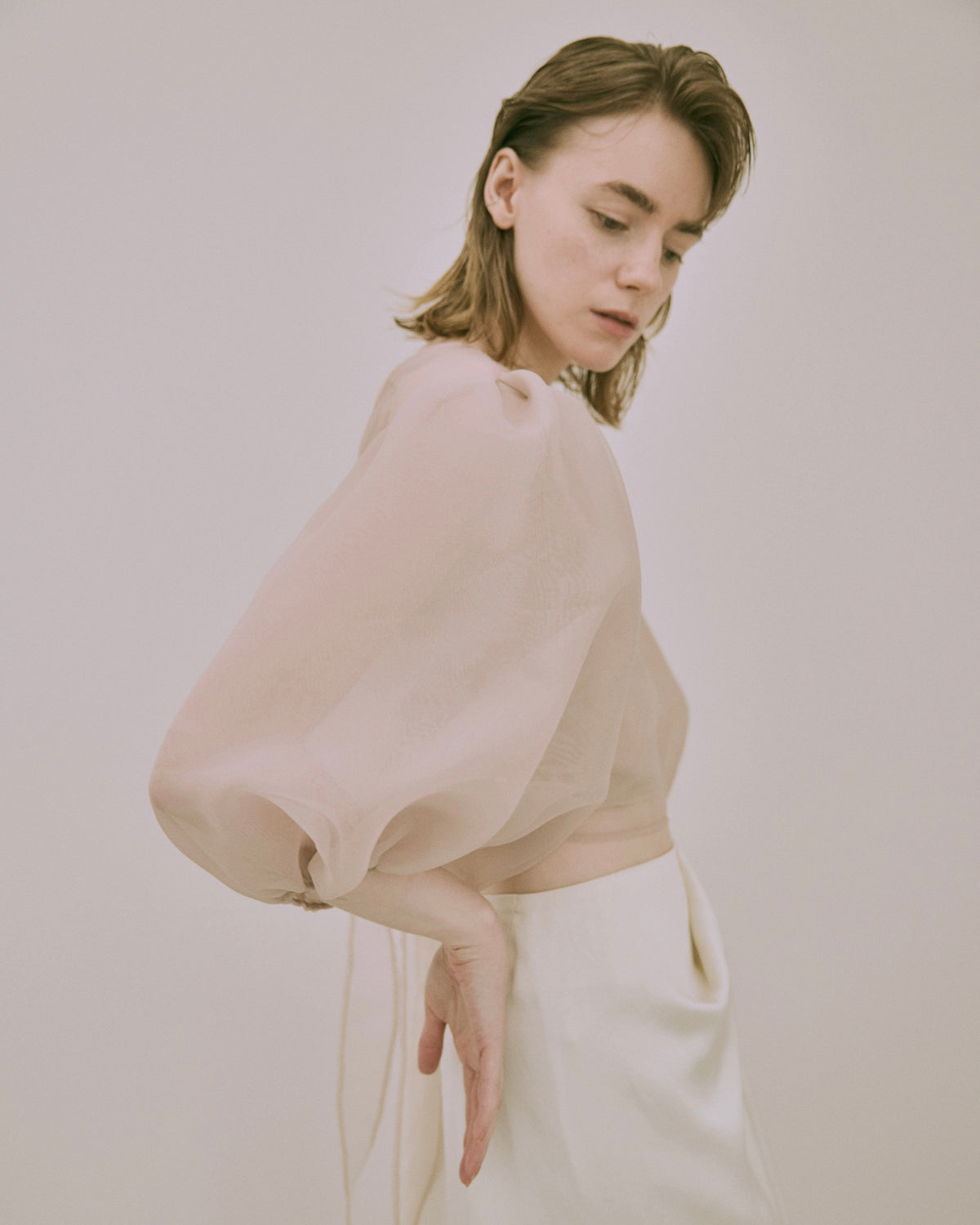 Organza Balloon-Sleeve Top