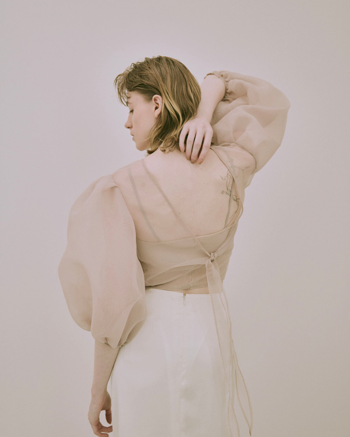 Organza Balloon-Sleeve Top