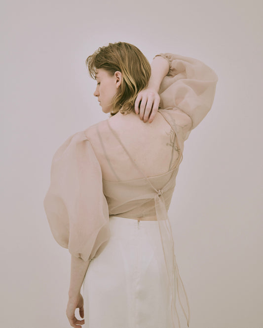 Organza Balloon-Sleeve Top