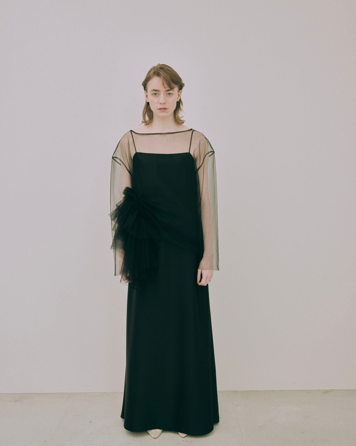 Tulle Asymmetric Drape Top