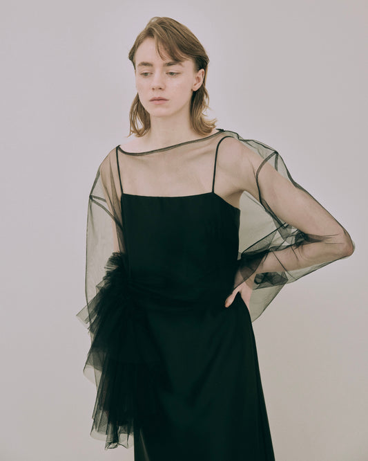 Tulle Asymmetric Drape Top