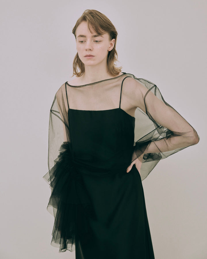 Tulle Asymmetric Drape Top
